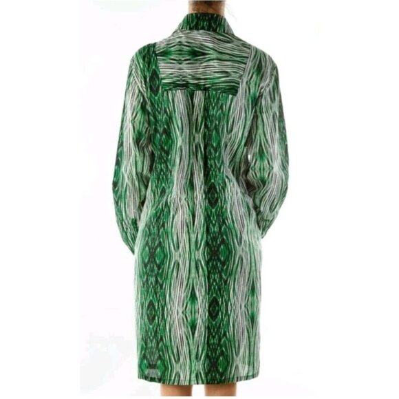 New with Tags! Derek Lam Green & White Wood Grain Pattern Shirt Dress Size L - Picture 4 of 10